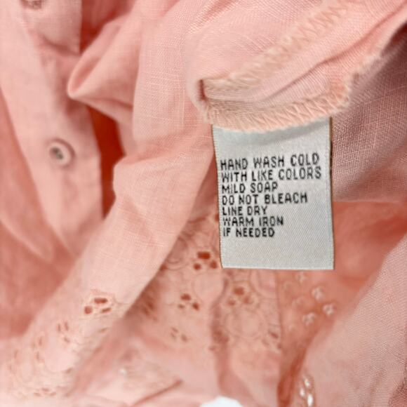 Edward Linen Tunic Top Blouse Shirt Plus Size 2X Pink Eyelet 3/4 Sleeve Button - Picture 7 of 7